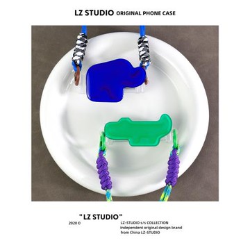 lz原創藍色小象卡通小鱷魚可愛背夾掛繩手機斜挎背帶掛脖便攜防丟