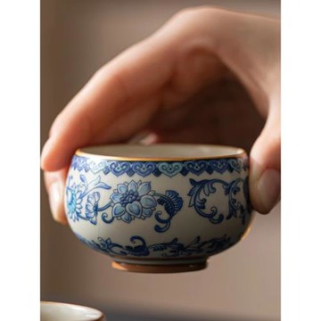 (免運)中式青花汝窯禪定茶杯主人杯品茗杯中國風琺瑯彩高檔家用喝茶單杯