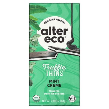 Alter Eco, Truffle Thins，有機黑巧克力棒，薄荷奶油味，2.96 盎司（84 克）