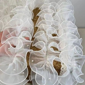 🎀免運🎀臺灣有貨🎀12釐米加密褶皺歐根紗釘珠鏡子貼邊領口服裝設計洛麗塔花邊輔料清倉