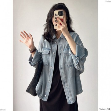 復古小眾牛仔外套女秋寬鬆韓版女裝百搭開衫牛仔衣外搭衣服潮
