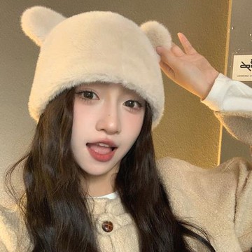 Acorn*橡果-新款加厚小熊護耳毛帽毛絨帽保暖帽防風帽1783(米色)