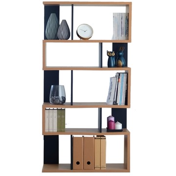 EASY HOME 厚板五層收納展示書櫃(北歐原木色+黑色)
