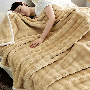 泡泡兔毛絨保暖空調毛毯 100%聚酯纖維 (兔毛絨面料)  雙人 150 x 200cm  淺咖啡