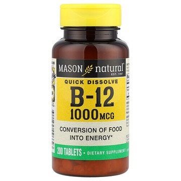 Mason Natural, 維生素 B-12，即溶，1000 微克，200 片
