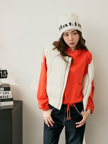 休閒金屬釦雙口袋抽繩短版帽T