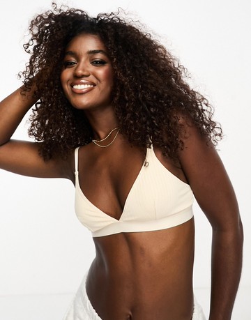 Monki rib triangle bralet in beige-Neutral