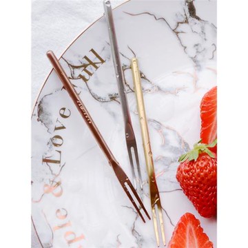 水果叉套裝創意304不銹鋼北歐拉絲插水果的小叉叉金色日式甜品叉