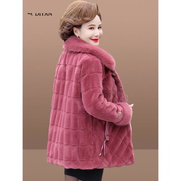 闊太太冬裝棉衣仿皮草水貂絨外套