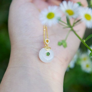 復古風古典風金鑲玉石平安扣配飾百搭超優雅女款吊墜送女友生日禮