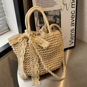 大容量草編包女2025夏季新款百搭斜挎包海邊沙灘包編織手提菜籃子