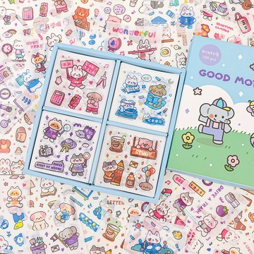 🍋檸檬青🍋清倉現貨手繪卡通動物園小班系列2款禮盒裝PVC防水+和紙貼紙100張入無需自裁手帳裝飾素材