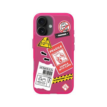 iPhone 16 Clear 粉漾桃 - 懶散兔與啾先生 Lazy Rabbit and Mr.Chu - 標籤
