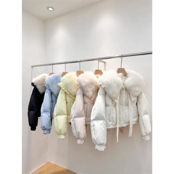 阿美朵拉甜美公主風羽絨服女2023冬裝真狐貍毛領短款90白鴨絨外套