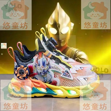 臺灣-出貨🔥奧特曼賽羅男童運動鞋 夏季網面透氣 亮燈旋鈕鞋 軟底兒童休閒鞋 旋轉鈕鞋 旋鈕鞋 夏季童鞋 網面透氣鞋