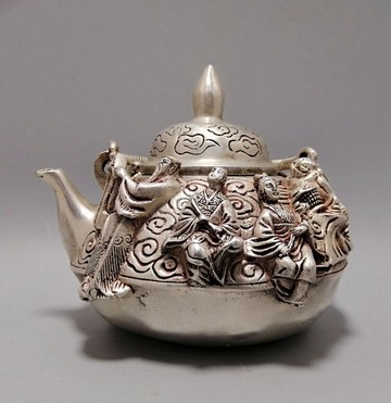 白銅鍍銀精品銅器 銅壺水壺茶壺 八仙手提壺酒壺裝飾禮品古玩收藏