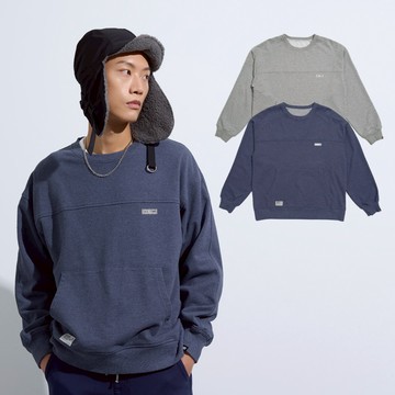 【ERSS】男裝 長袖 t恤 長袖上衣 大口袋 剪接 素色 純棉  藍色【K60325】