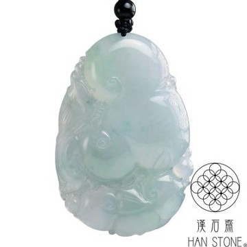 【漢石齋】天然翡翠A貨 喜鵲如意玉珮吊墜 冰種春帶彩(40*59*10mm)