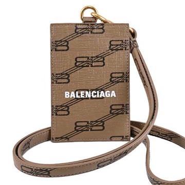 BALENCIAGA 巴黎世家 715461 滿版印花LOGO頸掛卡片證件夾.咖