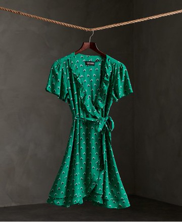 Superdry Women's Women's Summer Wrap Dress Green / Green Ditsy - Size: 16 Size: 12