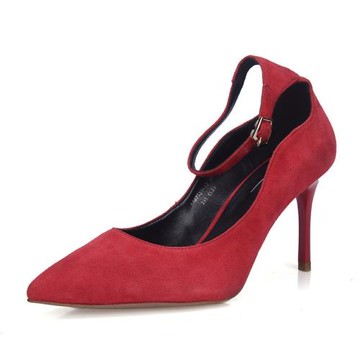 35/38-39羊皮KISSCAT 春款婚鞋大紅色磨砂絨面細跟超高跟鞋女單鞋