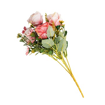 【dayneeds】仿真花藝-玫瑰花(6色可選)5支入粉色