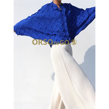 三宅褶皺寬松早春休閑小眾襯衫