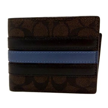 【COACH】C LOGO男款8卡附活動證件夾短夾(藍黑橫紋/深咖)