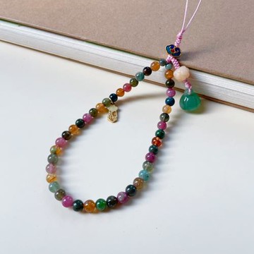 原創天然碧璽手機鏈古風國風掛式手機鏈防丟蓮蓬吊墜創意飾品高檔