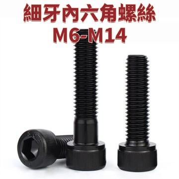 細牙內六角螺絲M6-M14 12.9級高強度幼牙釘圓柱頭螺釘黑色杯頭螺栓M8M10M12 免運 D25 精選