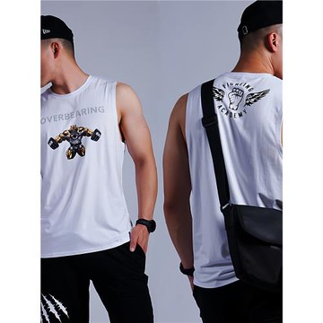 運動背心男圓領坎肩健身健美沙灘開叉原創潮牌純棉男士無袖休閑