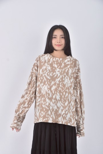 (M) 質感花紋橘色長袖上衣