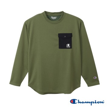 Champion 官方直營-SPORTS 寬版口袋速乾長袖TEE-男(橄欖綠色)