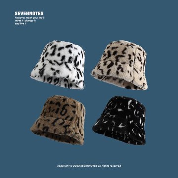 斑馬紋男女秋冬水桶羊羔毛漁夫帽