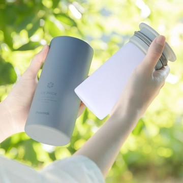 【孔雀Peacock】300ml 不鏽鋼保冰杯+涼感冰柱-藍灰