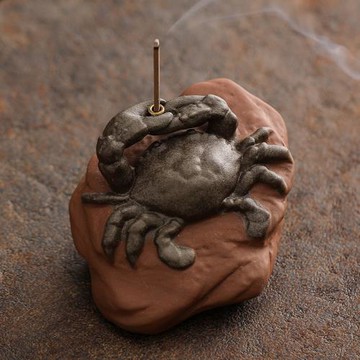 創意陶瓷小螃蟹線香插擺件茶寵裝飾品個性茶玩茶桌茶道香座線香爐