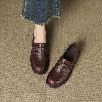 嚴選高定【法國】Christiany敲有型⭐粗跟4cm 真皮英倫風樂福鞋女