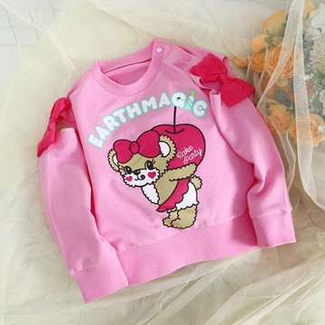 日系潮牌earthmagic em 兒童女童裝蘋果小熊蝴蝶結露肩長袖衛衣