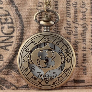 十二星座雙魚座懷表男女古風學生創意星空原宿潮項鏈表吊墜復古