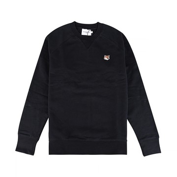 Maison Kitsuné 狐狸頭布章LOGO設計純棉插肩長袖T恤(男款/黑)