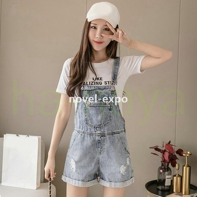 レディースデニムサロペット学院風つりズボンオールインワンショーパンオーバーオールサスペンダーパンツ短パンロールアップ夏人気可愛い 通販 Lineポイント最大get Lineショッピング