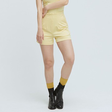 COZEE-高腰打摺短褲(女)-檸檬派黃