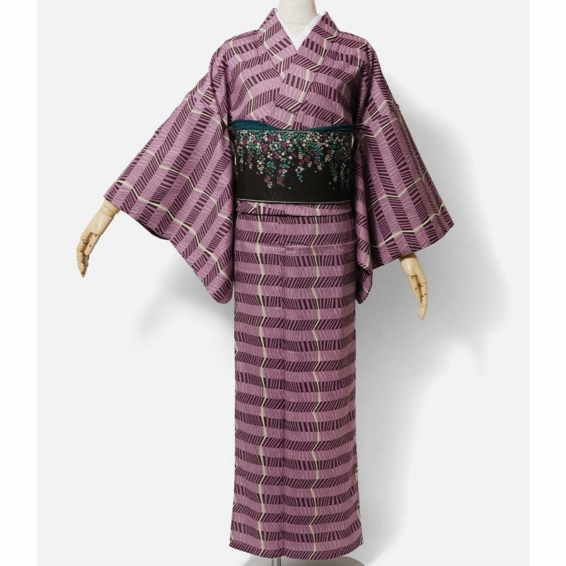 着物 ウール着物 レトロ着物 昭和レトロ リメイク 縦縞模様