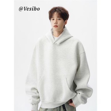 美式白花灰短款衛衣男冬潮牌vintage情侶連帽衫百搭運動休閑外套