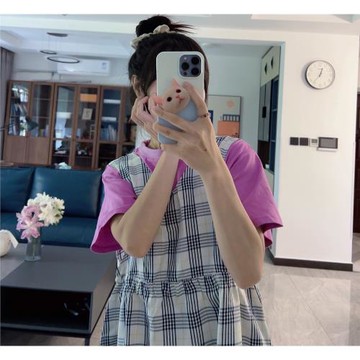 出口日系 可愛 家居 格子 圍裙