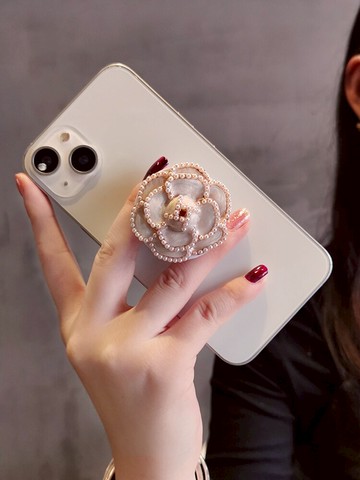 手機支架伸縮折疊創意花朵手指扣多功能旋轉支撐女款網紅新款手機殼通用桌面粘貼式山茶花手指環潮牌