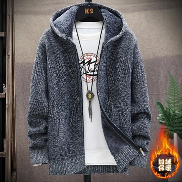 加絨加厚針織連帽外套 / 毛衣外套 / 毛絨外套 / 男女可穿 / M到3XL【QTJE6602】