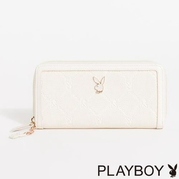 PLAYBOY - 拉鍊長夾  Pure系列 - 米白色