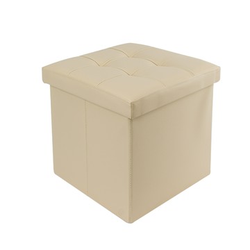 樂嫚妮 仿皮革收納凳/椅凳/收納箱-38X38X38cm-米白