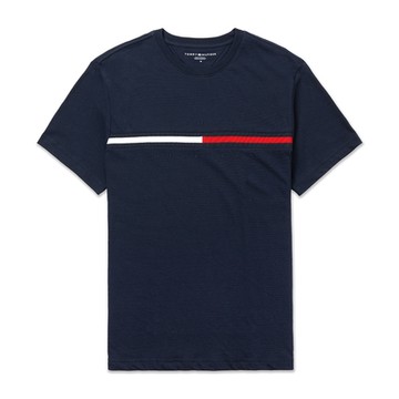 TOMMY 經典刺繡文字Logo圖案短袖T恤-深藍色